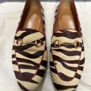 Gucci Zebra Print Loafers with Gold Accent